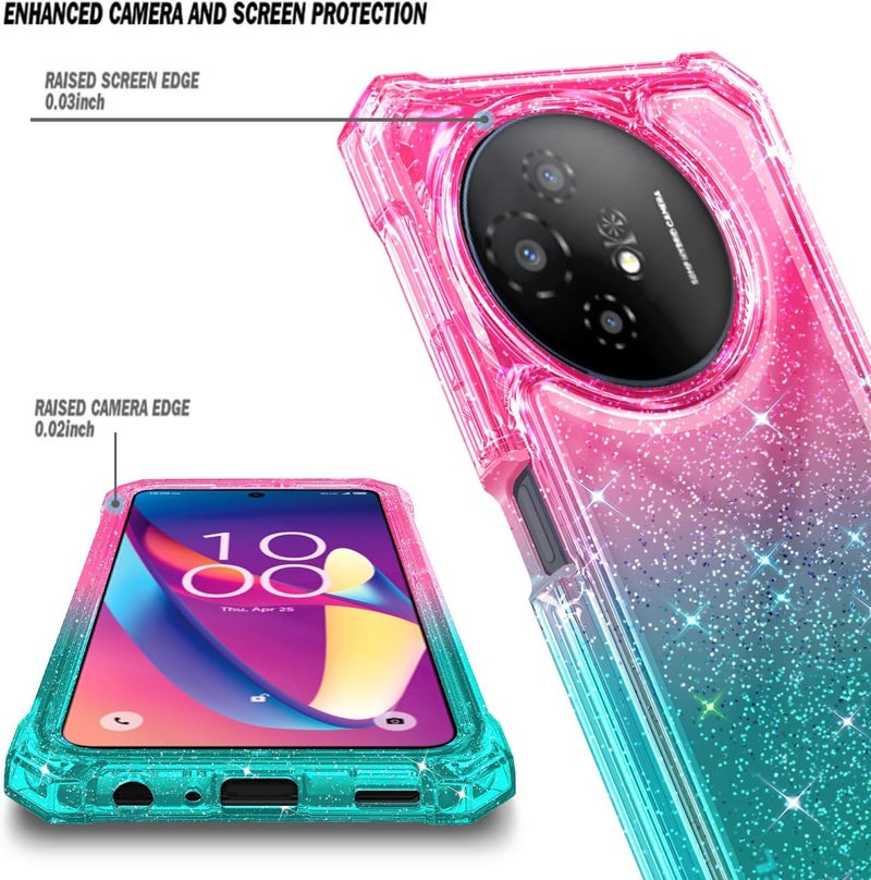 WDHD Compatible with TCL 50 XL 5G & TCL 50 XL NXTPAPER 5G Phone Case Glitter Pink/Aqua | Full-Body Protective Shockproof Rugged Bumper Cover with Screen Protector, Raised Corners Drop Protection - Image 2
